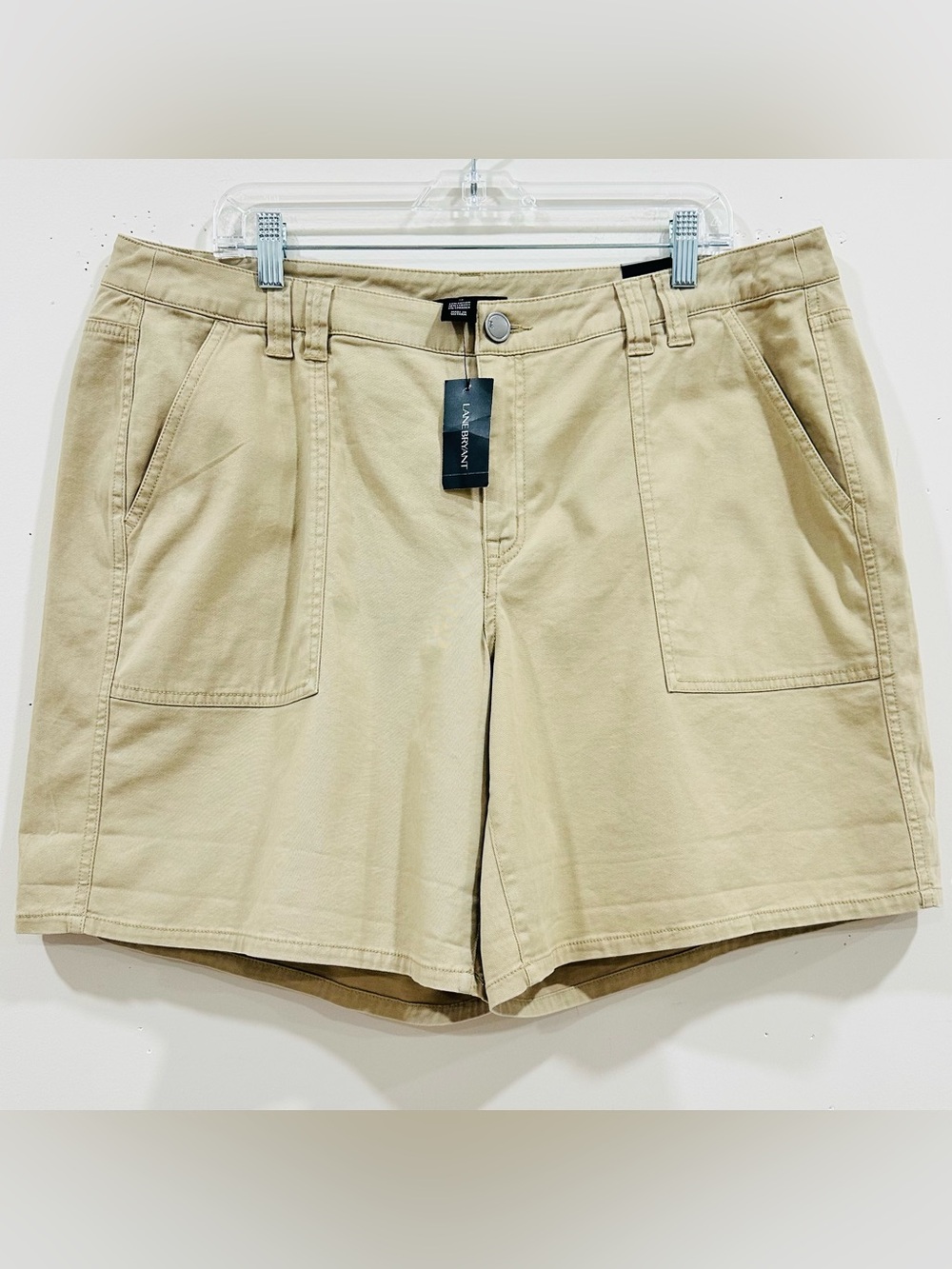 Lane Bryant Women's Plus 18 Beige Utility Shorts Cotton Spandex Pockets NWT